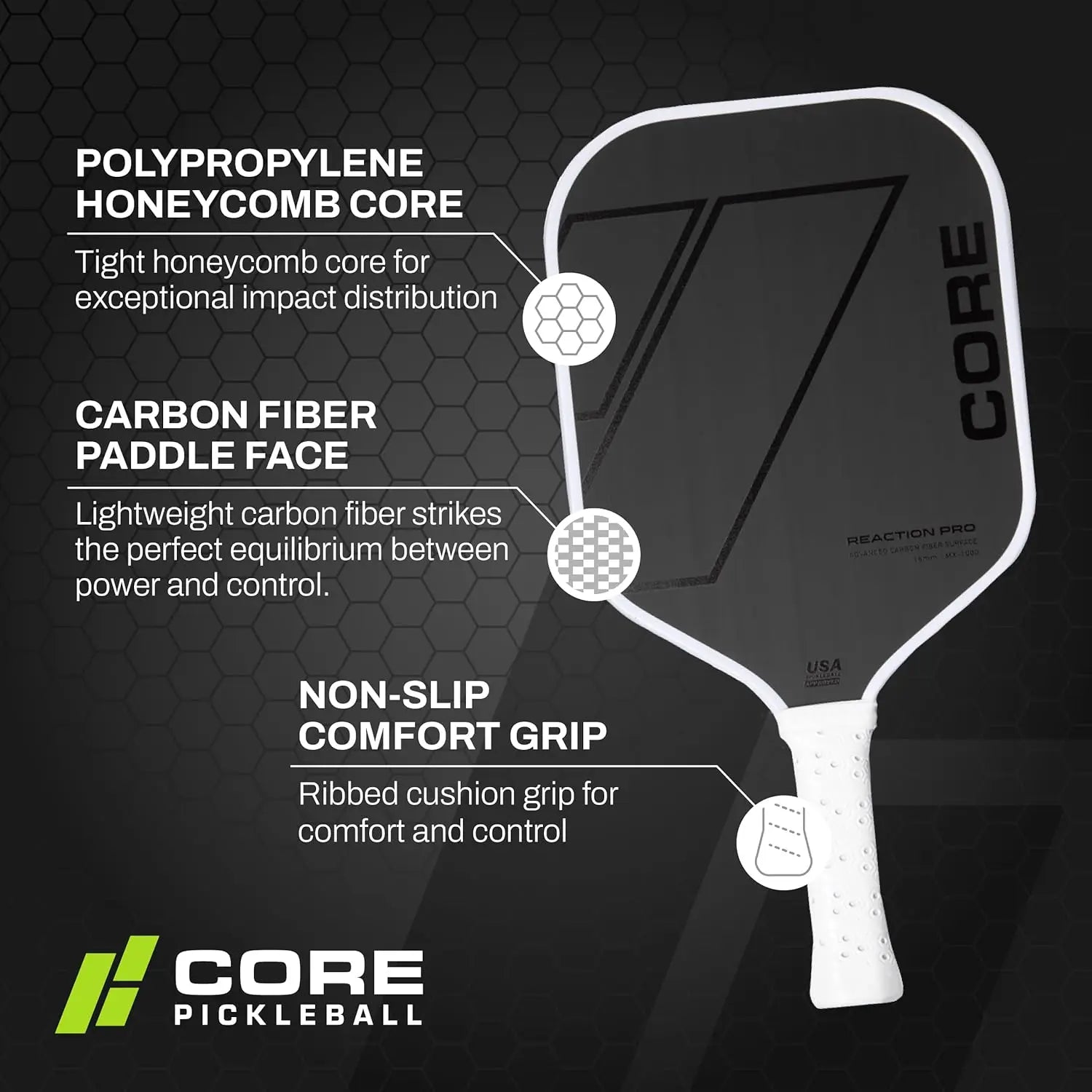 Cushioned Grip & Superior Spin Carbon Fiber Paddle